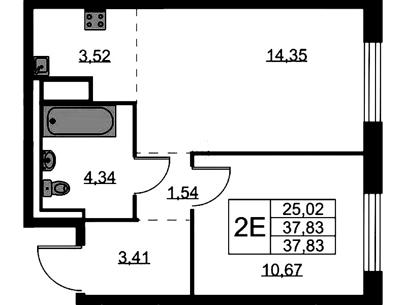 1-комнатная квартира 37.83 м², 6/9 эт., ЖК «Квартал Лаголово»